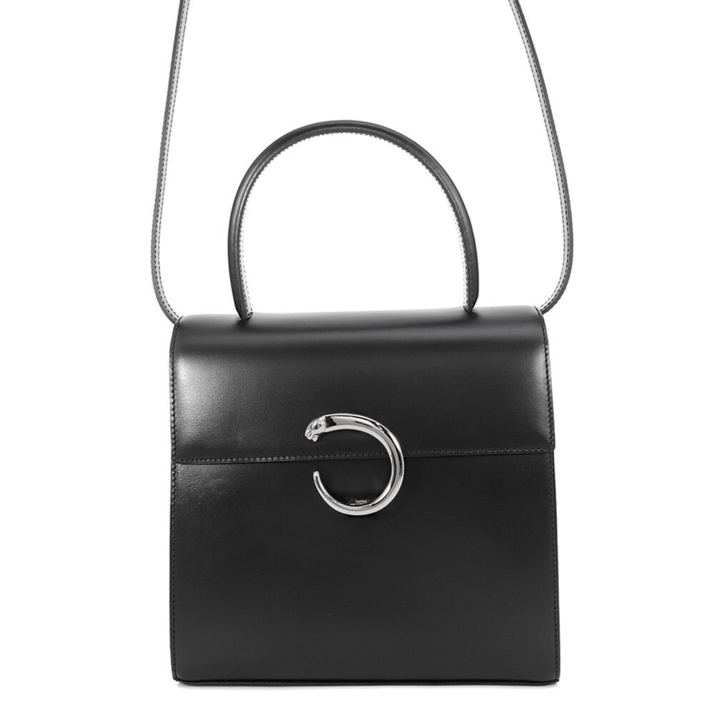 Cartier Panthère Leather Handbag, 2-way Shoulder Bag, Black, Handbag for Women